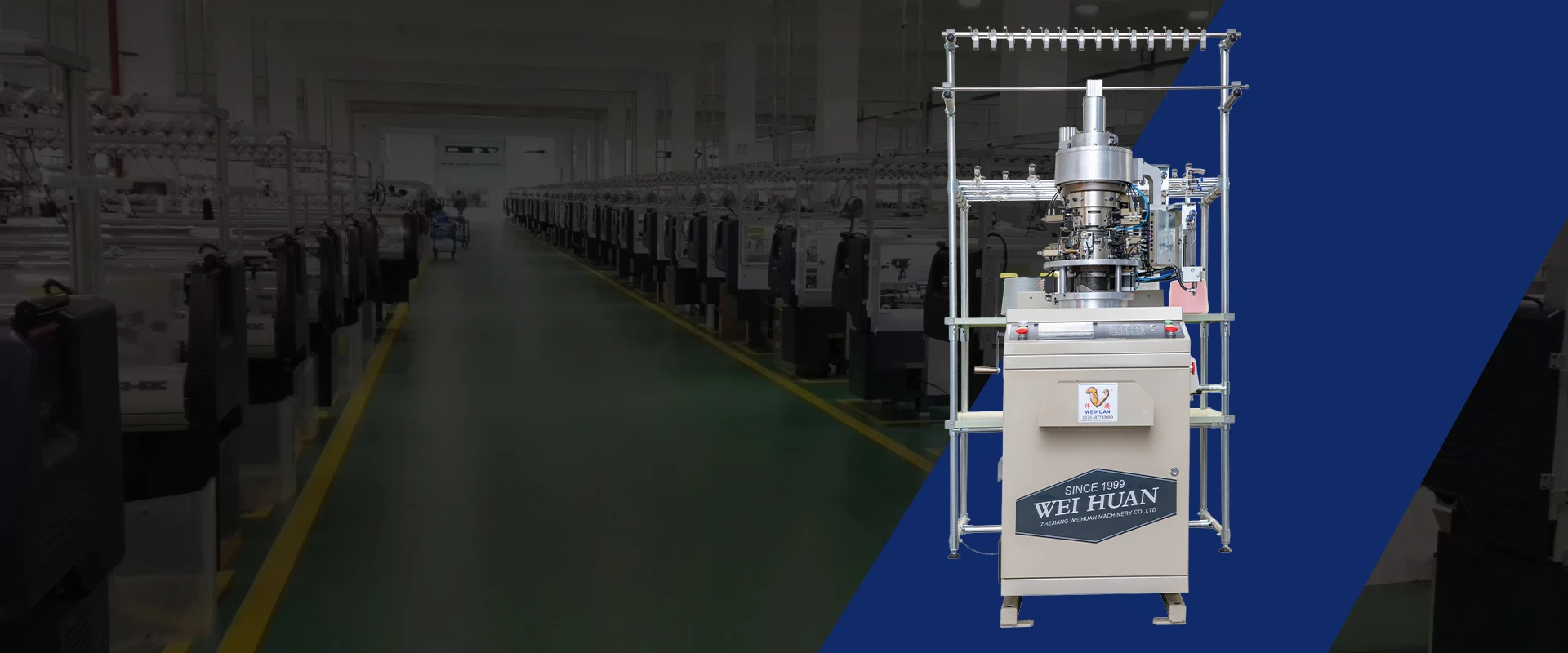 Computerized sock knitting machine production workshop of Zhejiang Weihuan Machinery